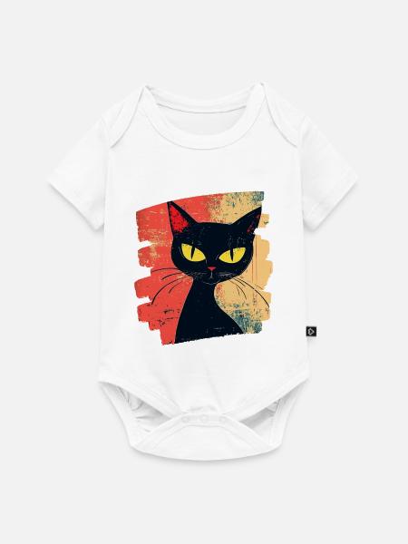 Schwarze Katze Retro - Baby Premium Kurzarmbody - Weiß