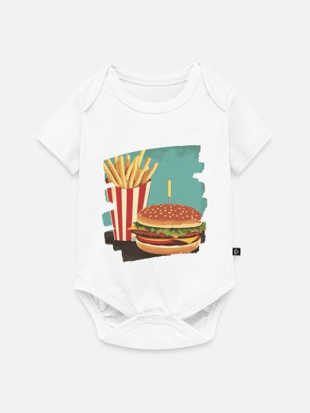 Burger und Fritten Retro - Baby Premium Kurzarmbody - Weiß