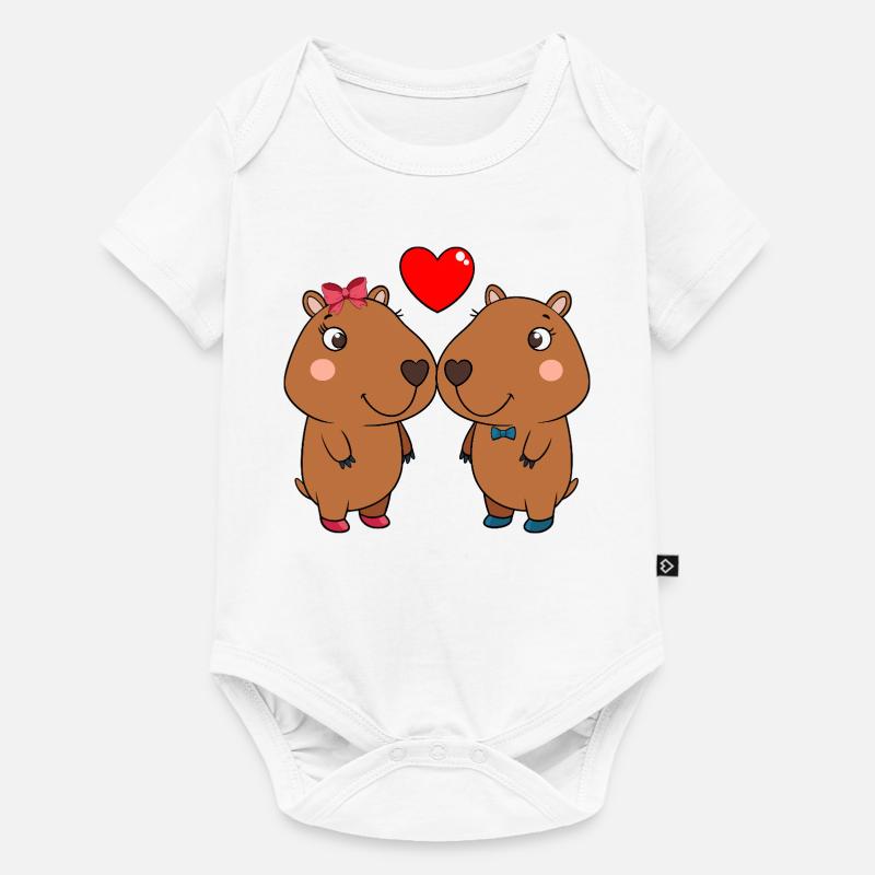 Duo d’animaux mignons avec cœur - Body à manches courtes Premium Bébé - blanc