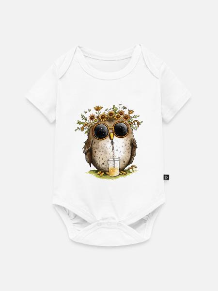 Eule mit Sonnenbrille Und Limonade - Baby Premium Kurzarmbody - Weiß