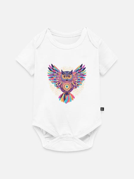Regenbogenmandala-Eule - Baby Premium Kurzarmbody - Weiß
