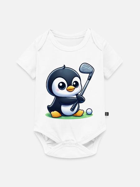 Süßer Pinguin Golfer Cartoon Lustig - Baby Premium Kurzarmbody - Weiß