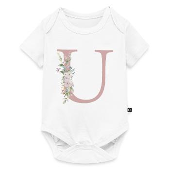 U Monogramme, Floral, Personnalisable - Body à manches courtes Premium Bébé - blanc - Devant