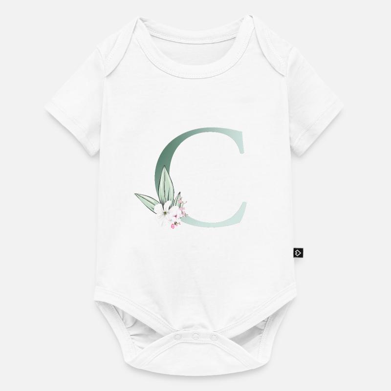C Monogram, Floral, Customizable - Baby Premium short-sleeve bodysuit - white