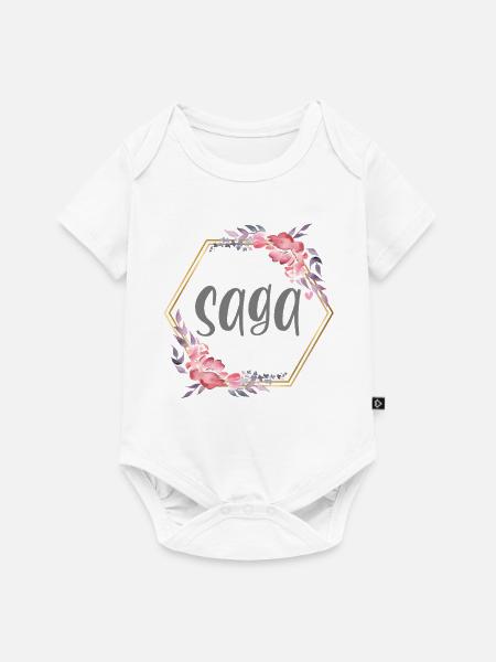 Saga Mädchen Name personalisiertes Geschenk - Baby Premium Kurzarmbody - Weiß
