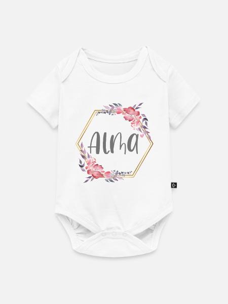 Alma Mädchen Name personalisiertes Geschenk - Baby Premium Kurzarmbody - Weiß