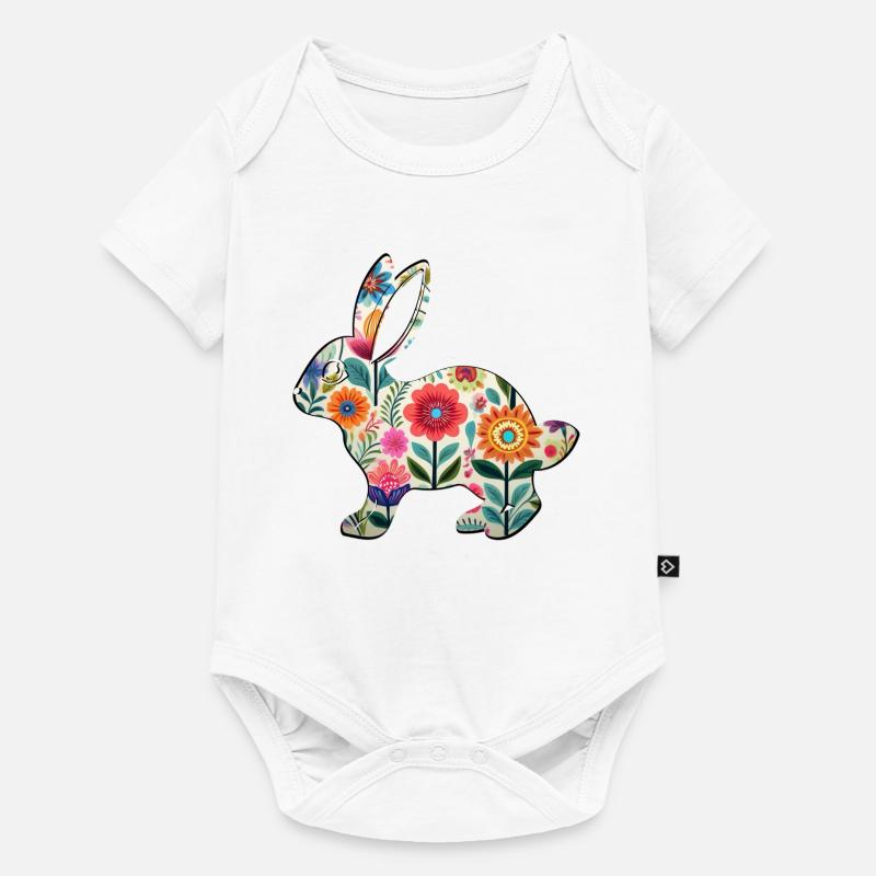 Silhouette fleurie de lapin de Pâques - Boho Chic - Body à manches courtes Premium Bébé - blanc