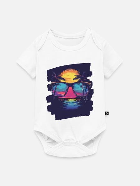 Sonnenbrille Sommer Palmen - Baby Premium Kurzarmbody - Weiß