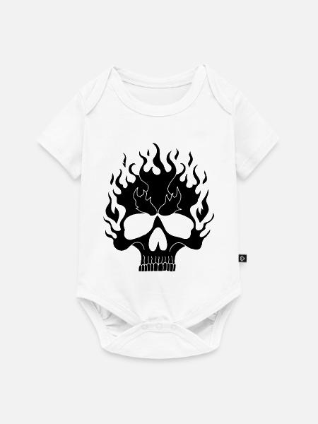 Schwarzer flammender Schädel - Baby Premium Kurzarmbody - Weiß