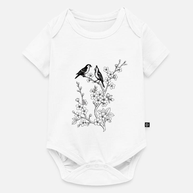 Oiseaux sur branche de cerisier - Body à manches courtes Premium Bébé - blanc