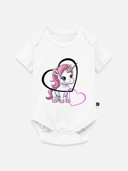 Einhorn Herz Herzen Valentin - Baby Premium Kurzarmbody - Weiß