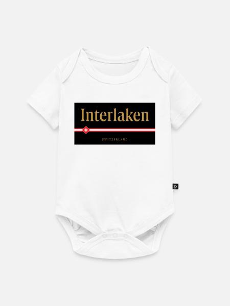 Interlaken Schweizer Goldschrift Design - Baby Premium Kurzarmbody - Weiß
