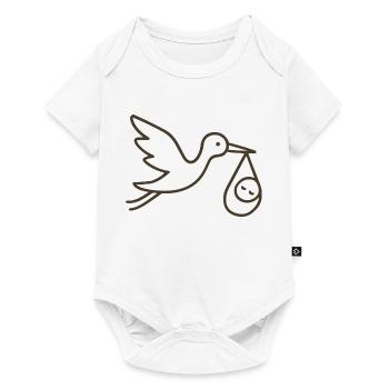 Cigogne avec bébé enfant - Arrivée minimale de bébé - Body à manches courtes Premium Bébé - blanc - Devant