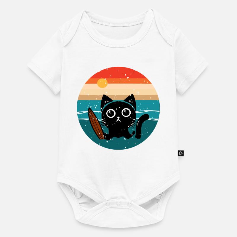 Surfende Katze - Baby Premium Kurzarmbody - Weiß