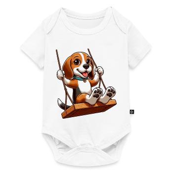 Beagle joyeux sur balançoire chien de terrain de jeu - Body à manches courtes Premium Bébé - blanc - Devant