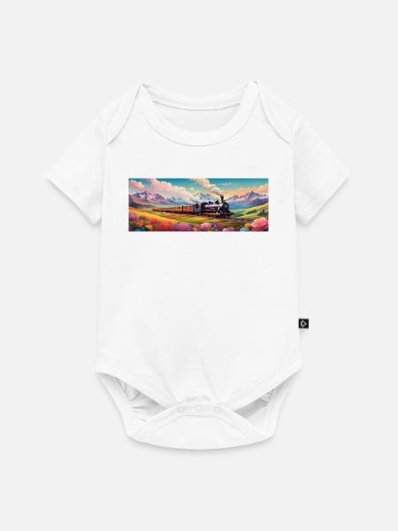 Nostalgischer Eisenbahnzug mit Dampflokomotive - Baby Premium Kurzarmbody - Weiß
