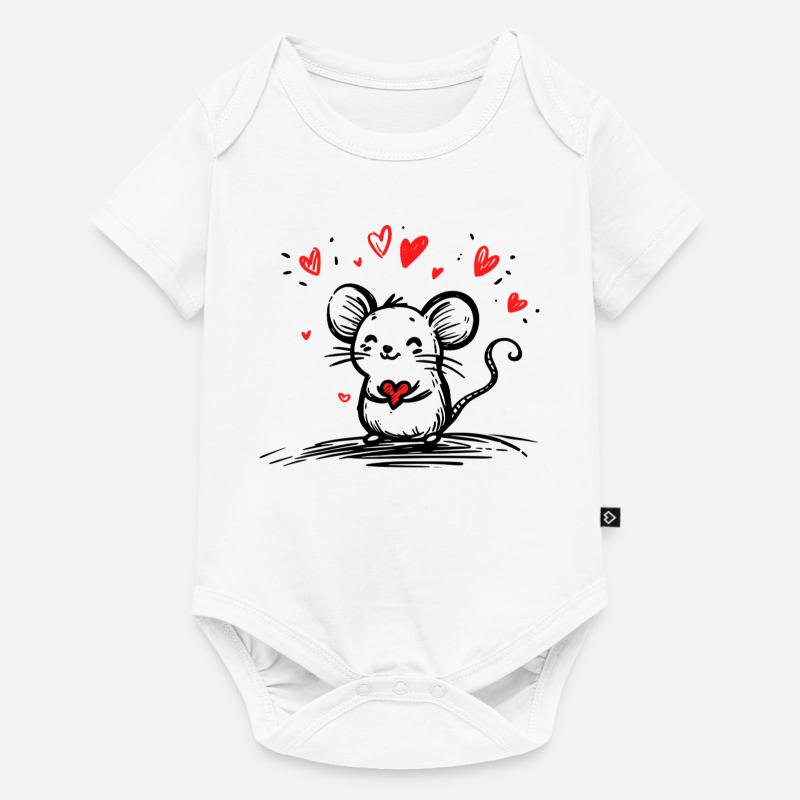Souris amoureuse de cœurs flottants - Body à manches courtes Premium Bébé - blanc