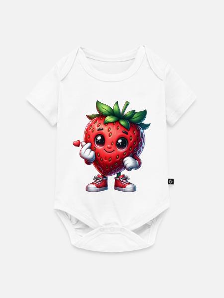 Erdbeere Herzhand - Baby Premium Kurzarmbody - Weiß