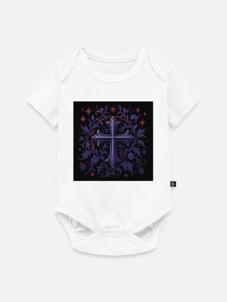Lavendel Gothic Kreuz Blumendesign - Baby Premium Kurzarmbody - Weiß