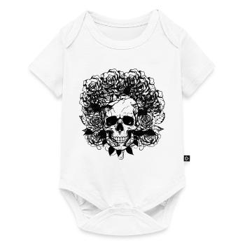 Skull & Roses – Dunkler floraler Kontrast - Baby Premium Kurzarmbody - Weiß - Vorne