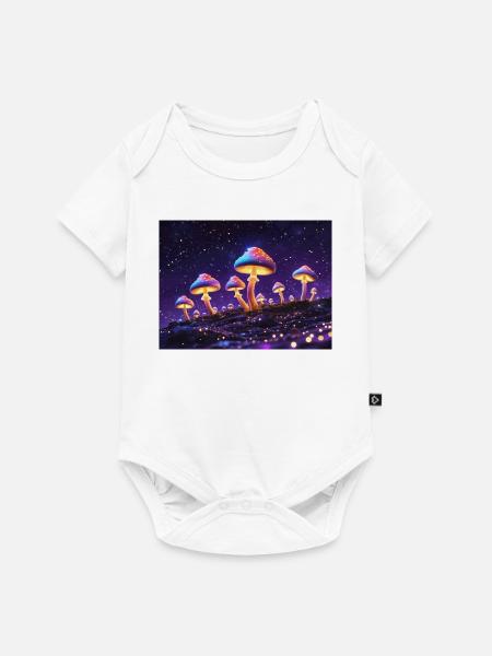 Leuchtende Pilzmotive im Neonstil - Baby Premium Kurzarmbody - Weiß