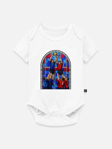 Buntglas-Rugby-Aufstellung - Baby Premium Kurzarmbody - Weiß