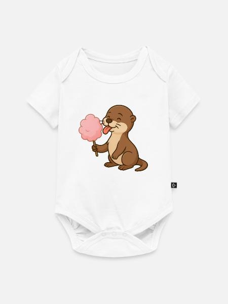 Niedliches Otter mit Zuckerwatte - Baby Premium Kurzarmbody - Weiß