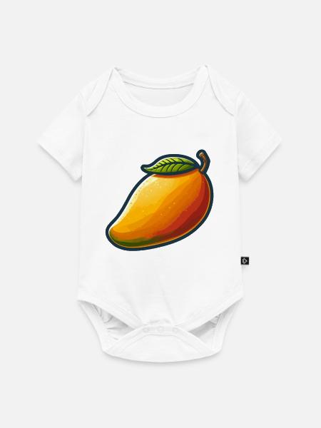 Bunte Mango mit grünem Blatt - Baby Premium Kurzarmbody - Weiß