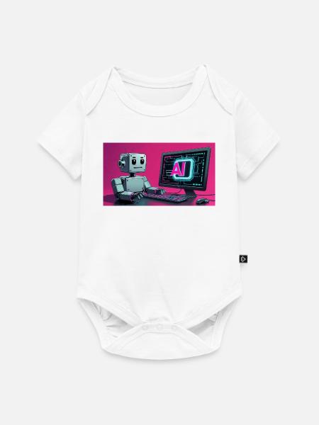 Futuristischer KI-Roboter und Tech-Bildschirm - Baby Premium Kurzarmbody - Weiß
