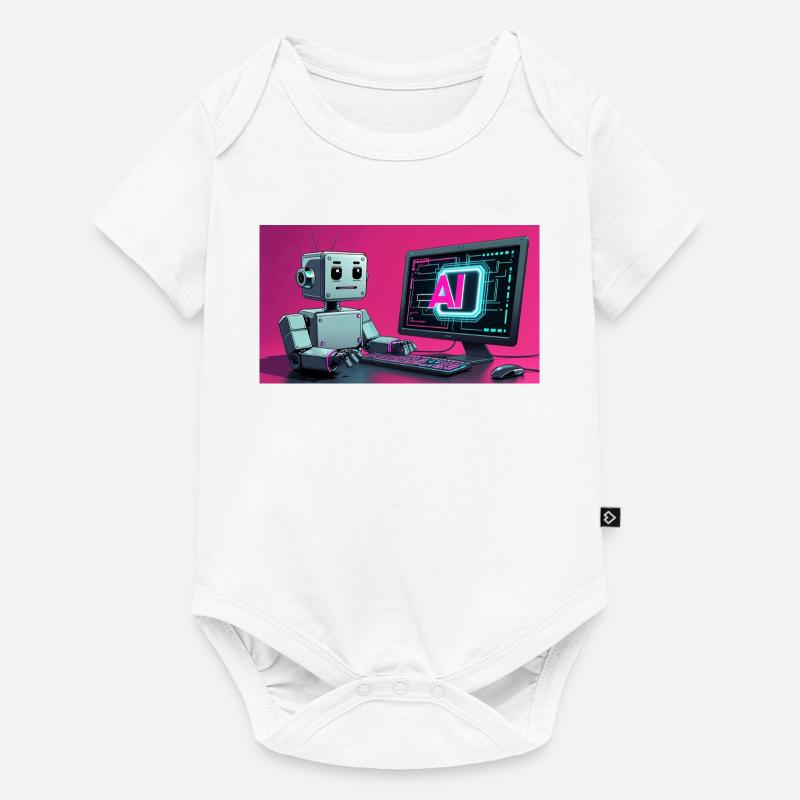 Futuristic AI Robot and Tech Screen - Baby Premium short-sleeve bodysuit - white
