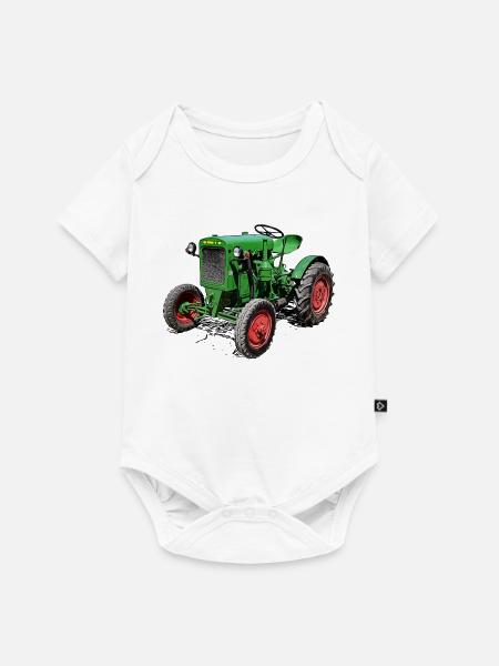 Grüner Oldtimer-Traktor - Baby Premium Kurzarmbody - Weiß
