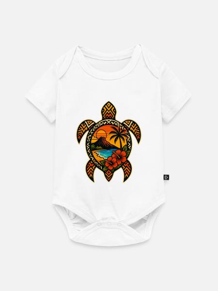 Tropisches Sonnenuntergang-Schildkröten-Design - Baby Premium Kurzarmbody - Weiß
