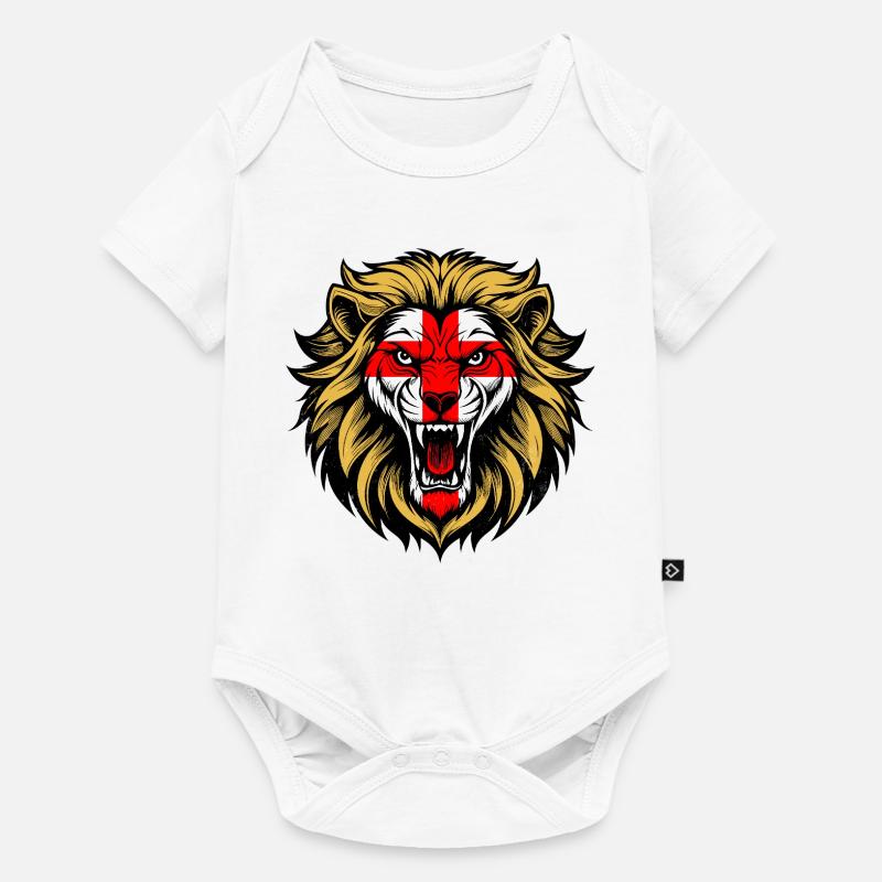 Angleterre George Croix Drapeau Féroce Lion Face Design - Body à manches courtes Premium Bébé - blanc