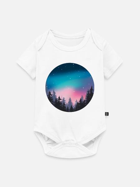 Nachthimmel, Aurora, Waldlandschaft - Baby Premium Kurzarmbody - Weiß