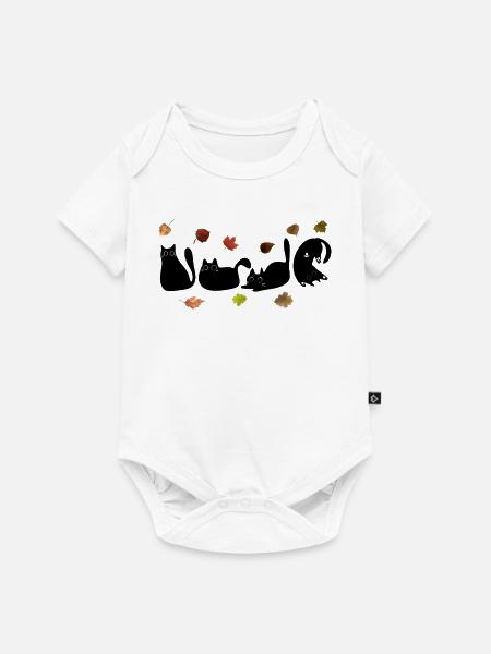 Skurrile Katzen-Strichkunst mit Herbstblättern - Baby Premium Kurzarmbody - Weiß