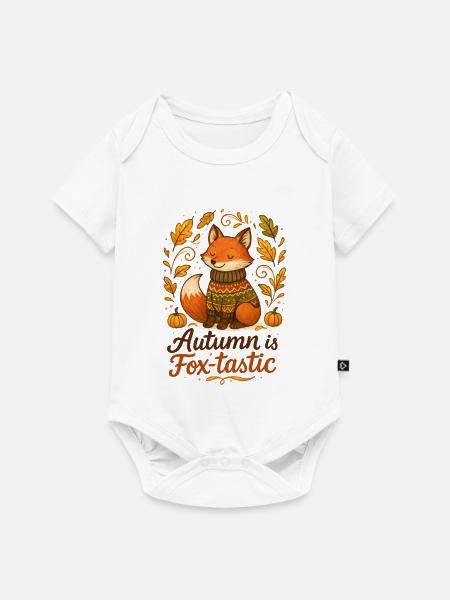 Herbstlicher Fuchs mit Pullover und Kürbissen - Baby Premium Kurzarmbody - Weiß