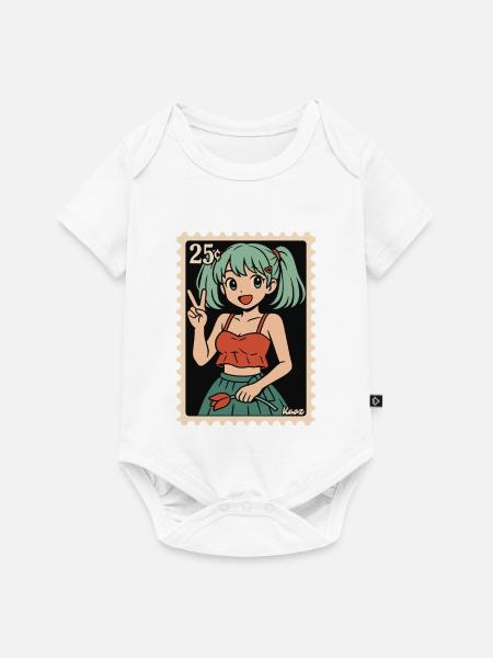 Anime Mädchen Poststempel Illustration - Baby Premium Kurzarmbody - Weiß