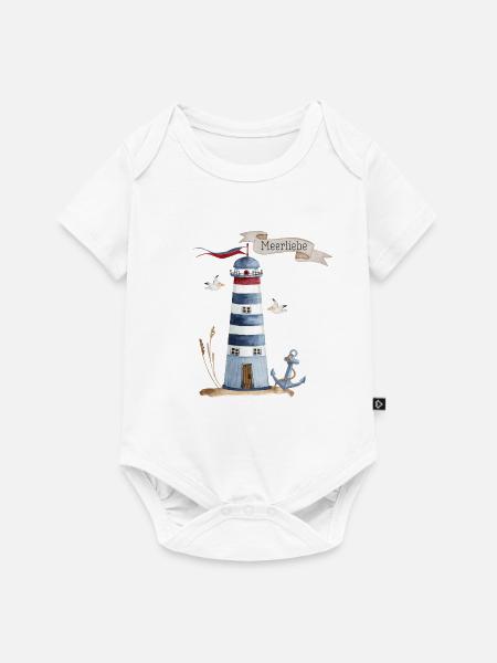 Leuchtturm mit Meerestieren und Banner - Baby Premium Kurzarmbody - Weiß