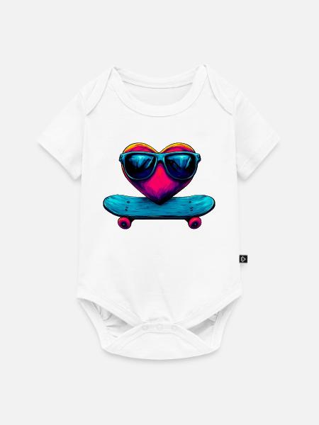 Skateboarder Herz - Baby Premium Kurzarmbody - Weiß