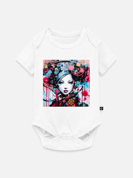 Buntes urbanes Frauenporträt - Baby Premium Kurzarmbody - Weiß