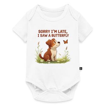 Humorous dog motif with butterfly - Baby Premium short-sleeve bodysuit - white - Front