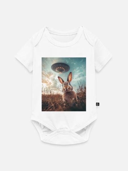 Hase Selfie mit UFO - Baby Premium Kurzarmbody - Weiß