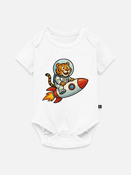 Abenteuer Tiger im Raumfahrt-Design - Baby Premium Kurzarmbody - Weiß