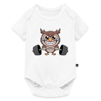 Starke Eule mit Hantel Fitness Gewichtheber - Baby Premium Kurzarmbody - Weiß - Vorne