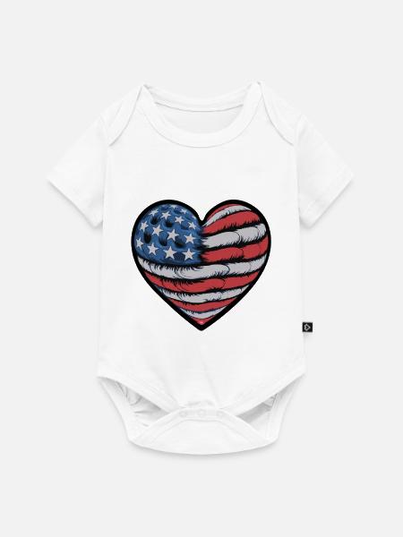 Patriotisches Herz mit US-Flaggen-Design - Baby Premium Kurzarmbody - Weiß