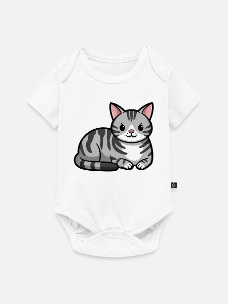 Grau getigerte Katze - Baby Premium Kurzarmbody - Weiß
