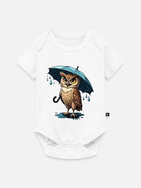 Kraftvoller Eulenregen mit Regenschirm - Baby Premium Kurzarmbody - Weiß