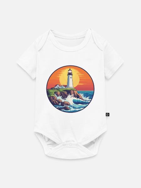 Leuchtturm bei Sonnenuntergang - Baby Premium Kurzarmbody - Weiß