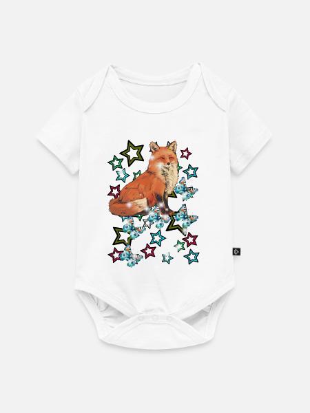 Verspielter Fuchs 60er Schmetterlingen - Baby Premium Kurzarmbody - Weiß