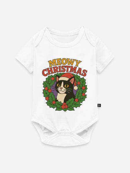 Festliches Katzen-Weihnachtskranz-Design - Baby Premium Kurzarmbody - Weiß